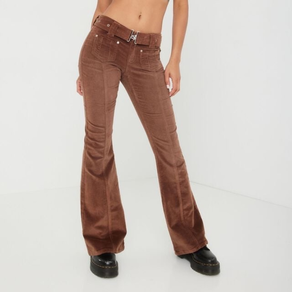 Garage Low Rise Cord Belted Brown Flair Pant